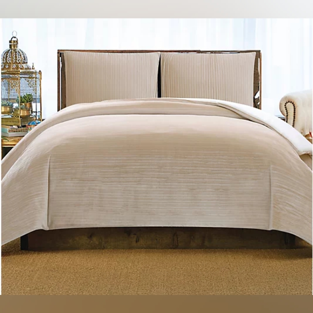 Christian Siriano NY Crinkle Velvet King Duvet Set Gold Champagne